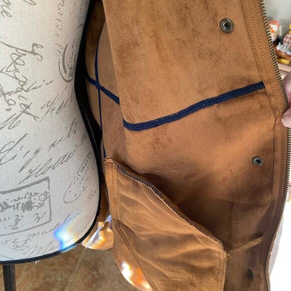 Old Navy Sherpa Jacket Women's Navy Teddy Brown Faux Suede Lined Coat SZ XS NWT - Picture 8 of 13